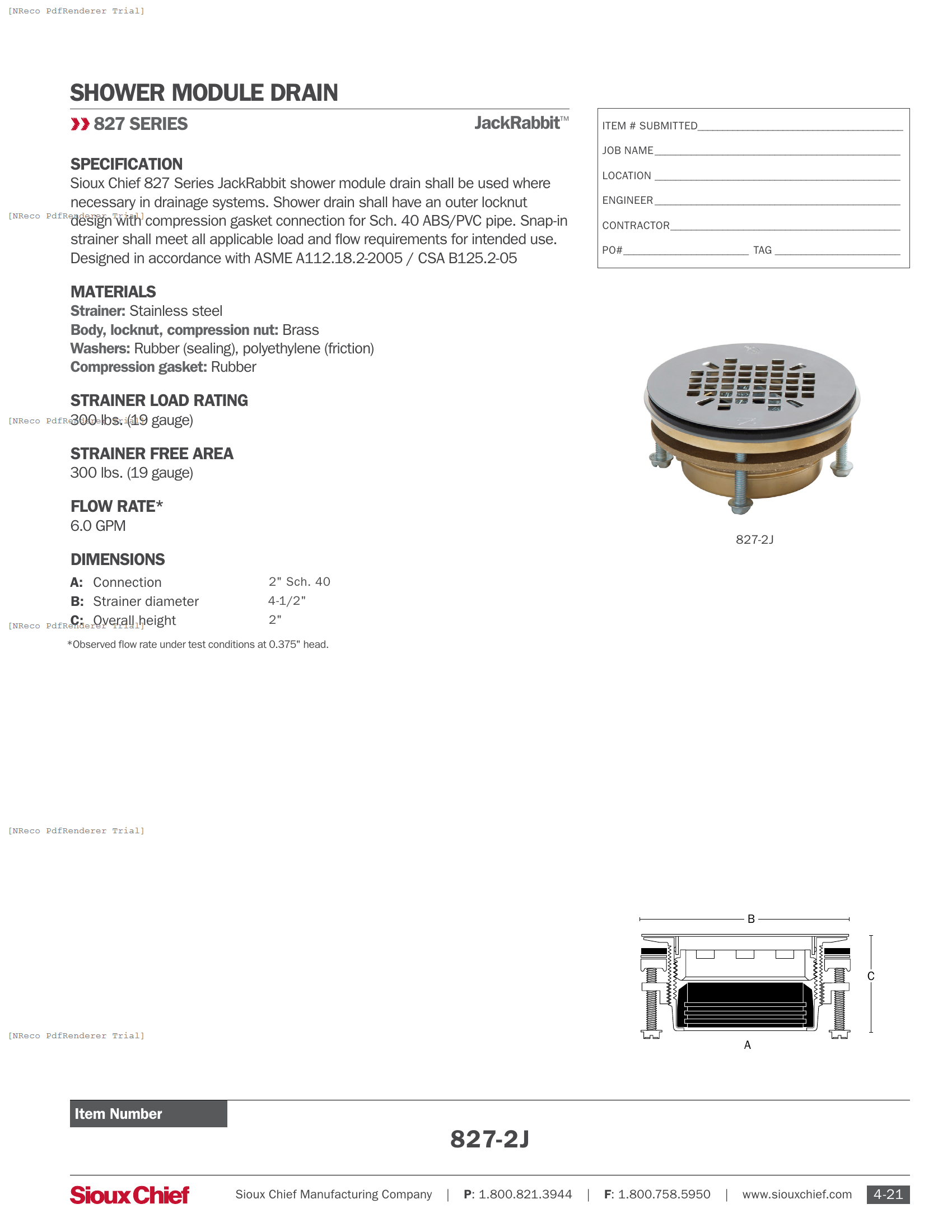 827-2J - SHOWER MODULE DRAIN - SPEC SHEET.PDF Specification Document